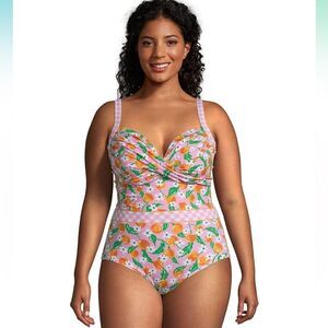 Draper James Lands End Draper  Tummy Control Wrap One Piece Swimsuit, 16W, Pink